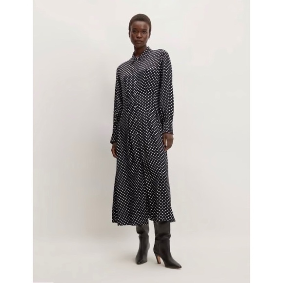 EVERLANE The Hammered Satin Shirt Dress Black Polka Dot Shirtdress Preppy Size 0 - Picture 1 of 15